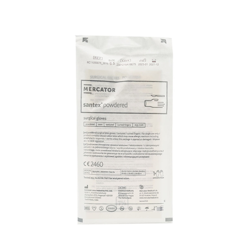 Rękawiczki chirurgiczne lateksowe sterylne 6.5 pudrowane Mercator Santex Powdered 1 para