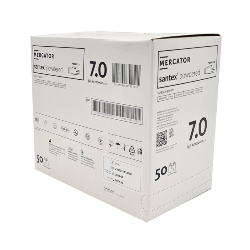 Rękawiczki chirurgiczne lateksowe sterylne 7.0 pudrowane Mercator Santex Powdered 50 par