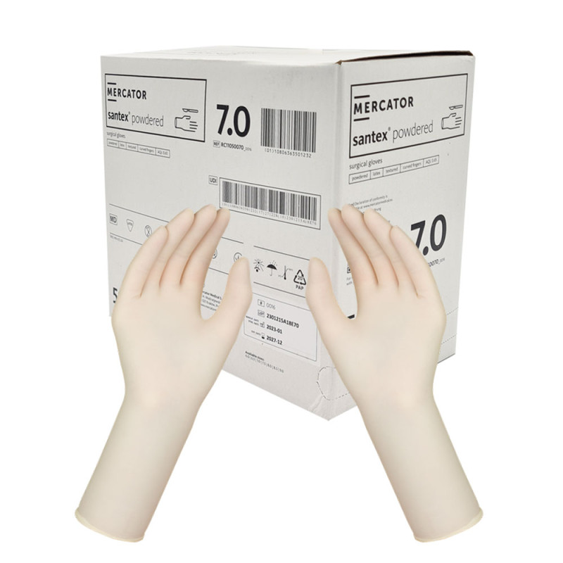Rękawiczki chirurgiczne lateksowe sterylne 7.0 pudrowane Mercator Santex Powdered 50 par