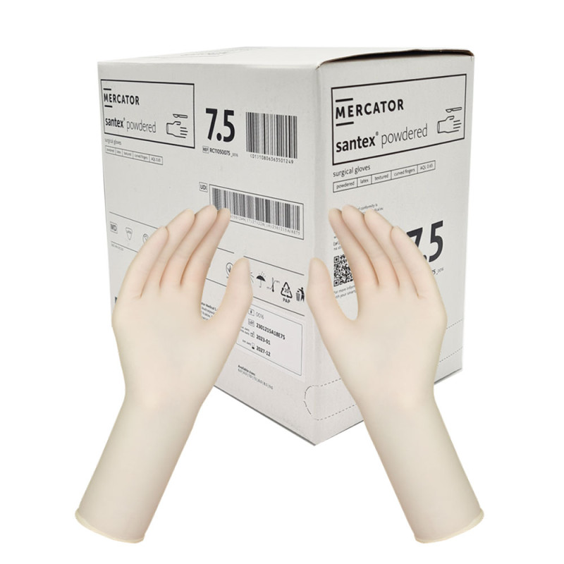 Rękawiczki chirurgiczne lateksowe sterylne 7.5 pudrowane Mercator Santex Powdered 50 par