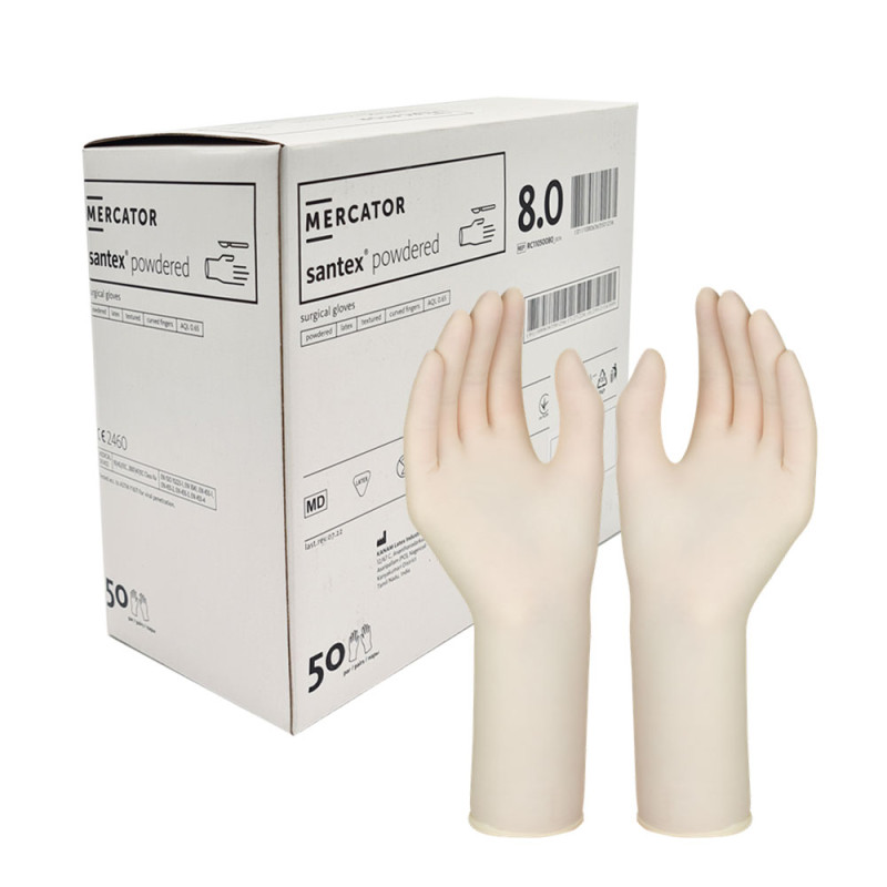 Rękawiczki chirurgiczne lateksowe sterylne 8.0 pudrowane Mercator Santex Powdered 50 par