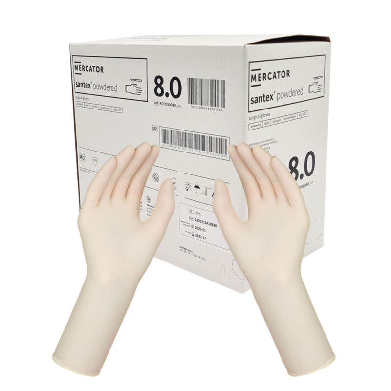 Rękawiczki chirurgiczne lateksowe sterylne 8.0 pudrowane Mercator Santex Powdered 50 par