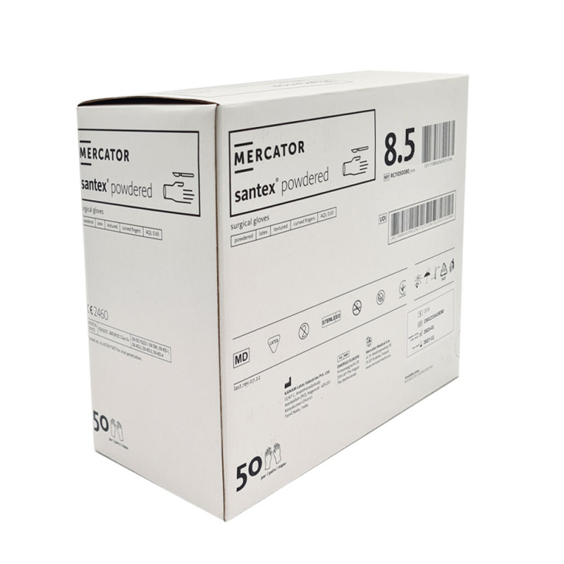 Rękawiczki chirurgiczne lateksowe sterylne 8.5 pudrowane Mercator Santex Powdered 50 par