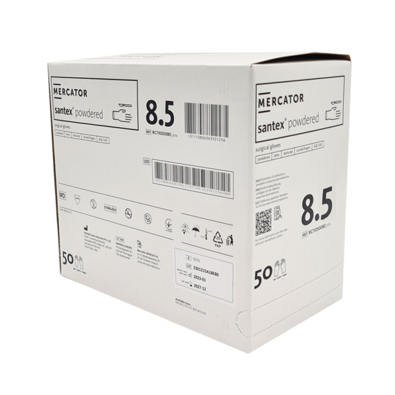 Rękawiczki chirurgiczne lateksowe sterylne 8.5 pudrowane Mercator Santex Powdered 50 par