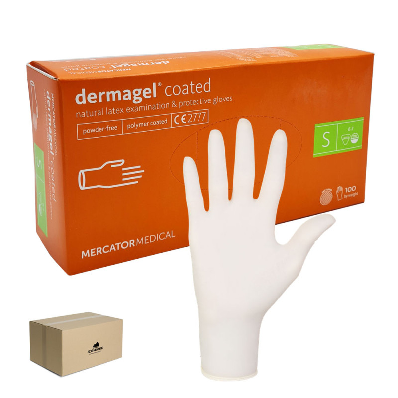 Rękawiczki lateksowe S Mercator Dermagel Coated 100szt karton 10op