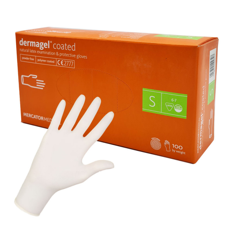Rękawiczki lateksowe S Mercator Dermagel Coated 100szt