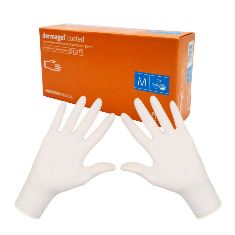 Rękawiczki lateksowe M Mercator Dermagel Coated 100szt