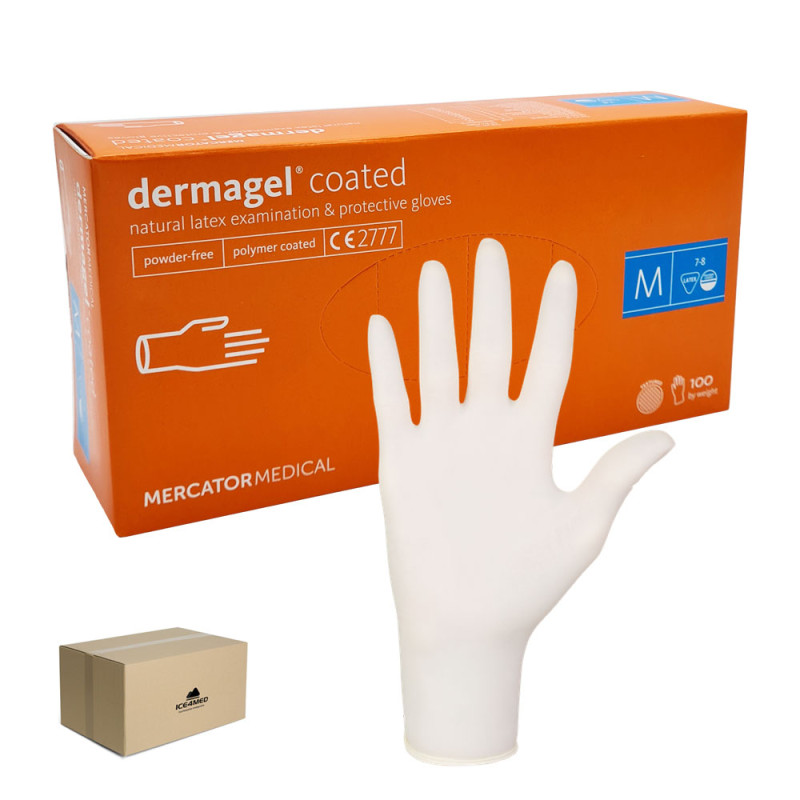 Rękawiczki lateksowe M Mercator Dermagel Coated 100szt karton 10op
