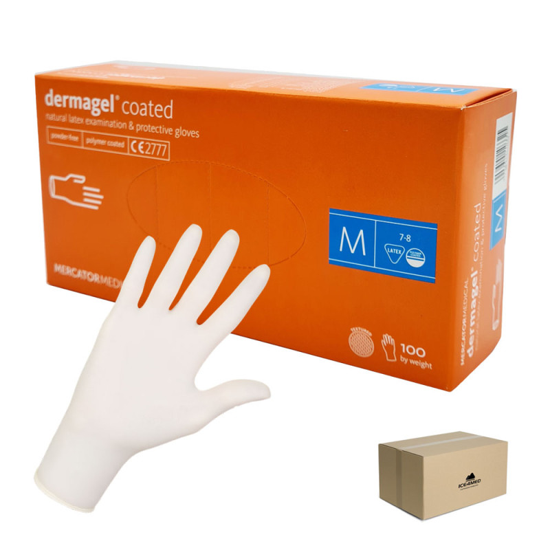Rękawiczki lateksowe M Mercator Dermagel Coated 100szt karton 10op