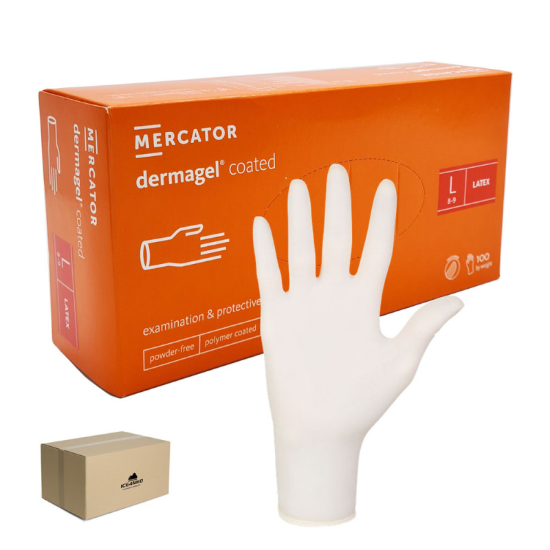 Rękawiczki lateksowe L Mercator Dermagel Coated 100szt karton 10op