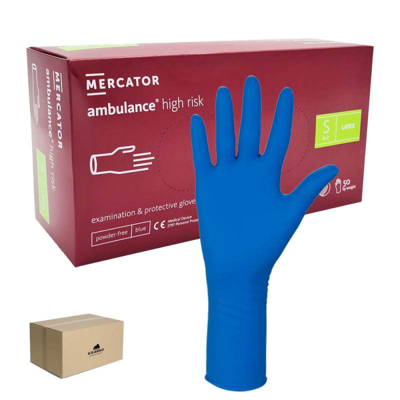 Rękawiczki lateksowe S niebieskie Mercator Ambulance High Risk 50szt karton 10op