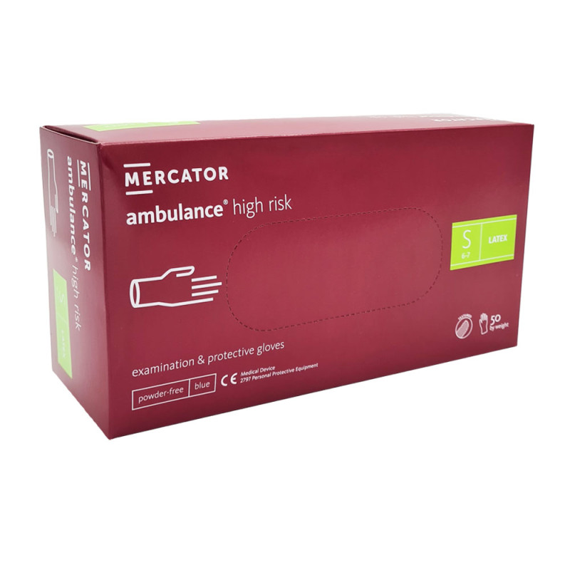 Rękawiczki lateksowe S niebieskie Mercator Ambulance High Risk 50szt karton 10op