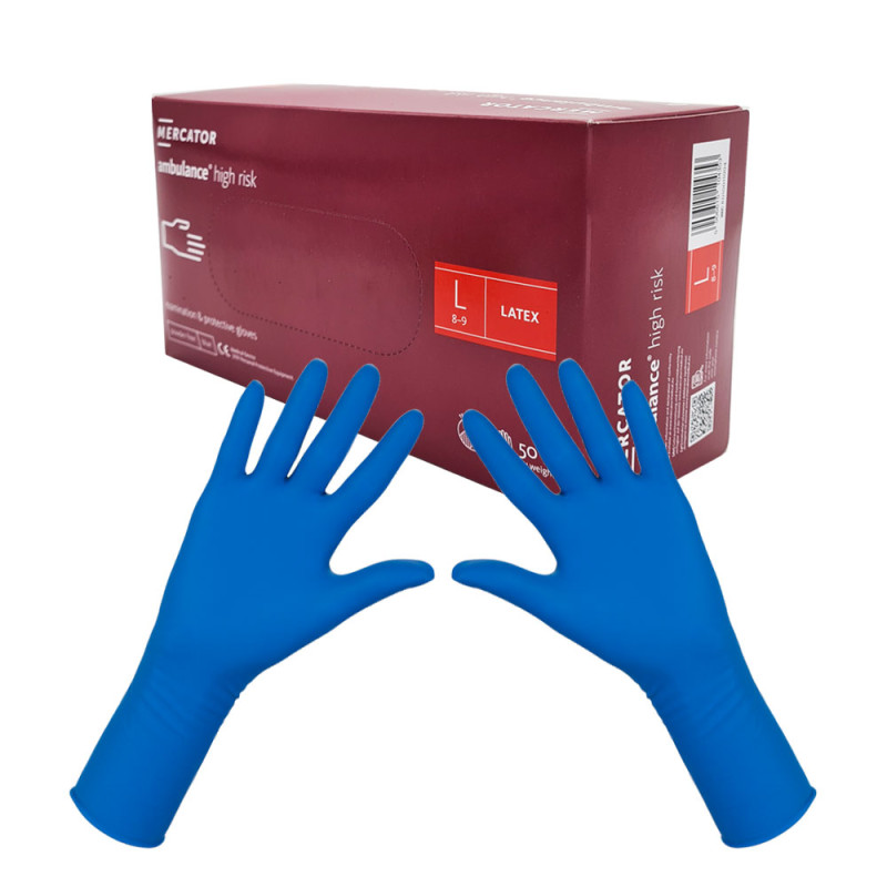 Rękawiczki lateksowe L niebieskie Mercator Ambulance High Risk 50szt