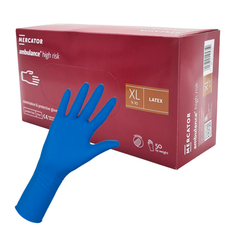 Rękawiczki lateksowe XL niebieskie Mercator Ambulance High Risk 50szt