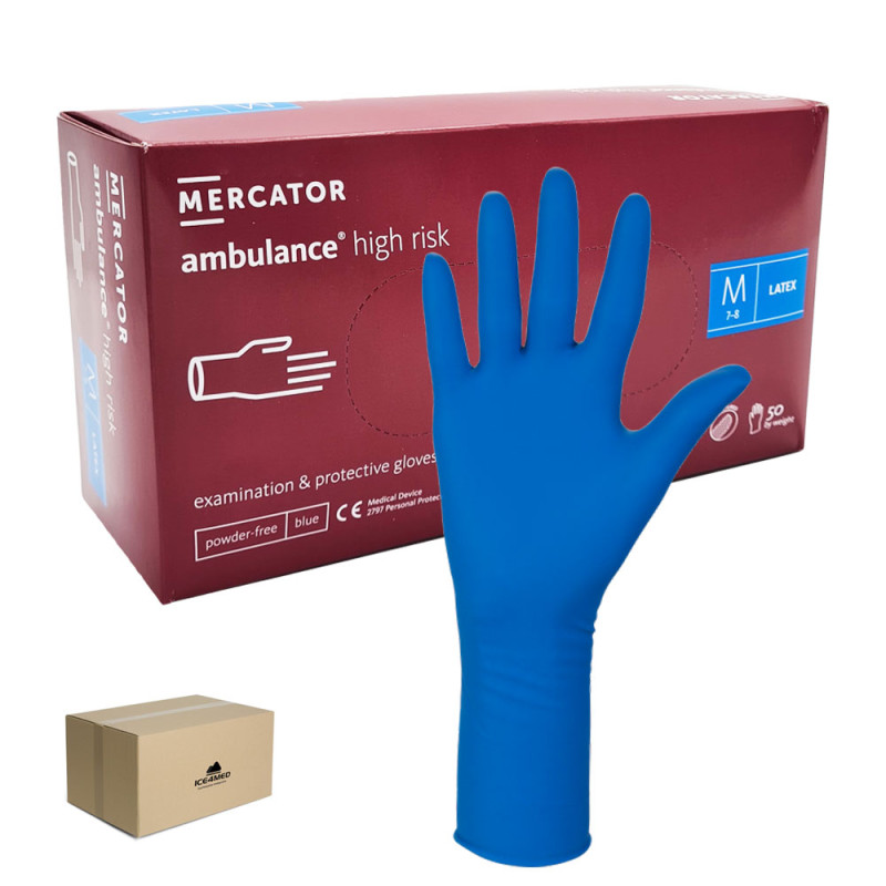 Rękawiczki lateksowe M niebieskie Mercator Ambulance High Risk 50szt karton 10op