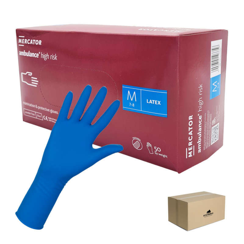 Rękawiczki lateksowe M niebieskie Mercator Ambulance High Risk 50szt karton 10op