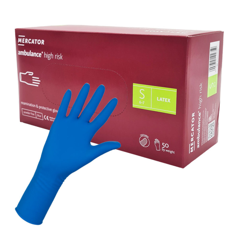 Rękawiczki lateksowe S niebieskie Mercator Ambulance High Risk 50szt