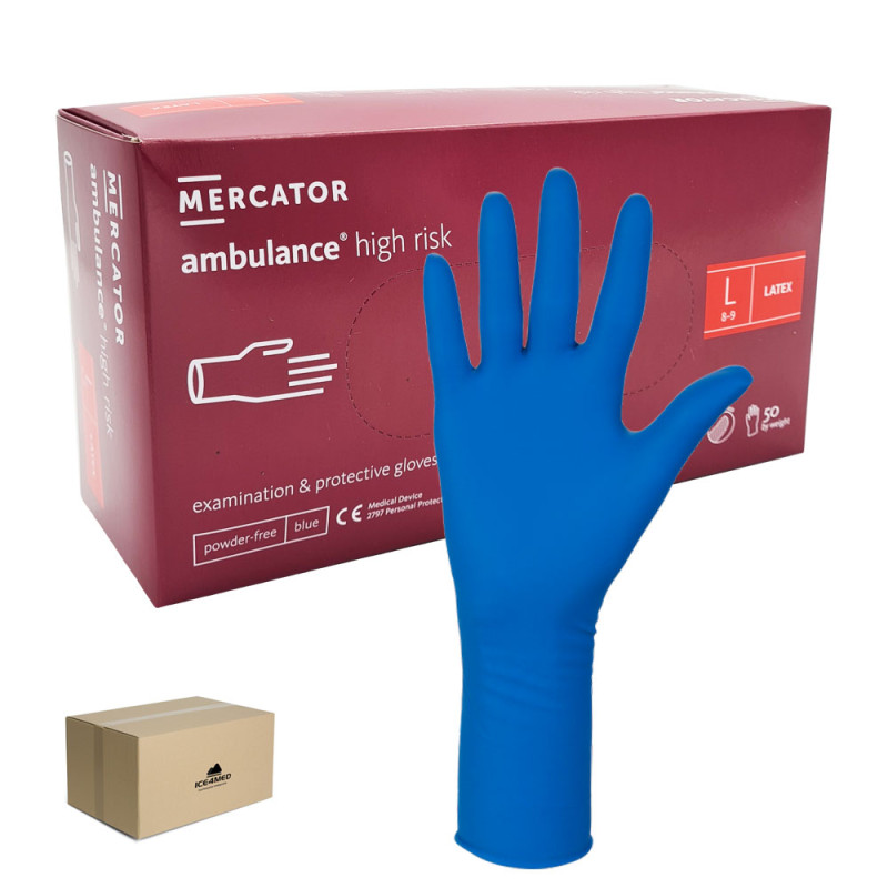 Rękawiczki lateksowe L niebieskie Mercator Ambulance High Risk 50szt karton 10op