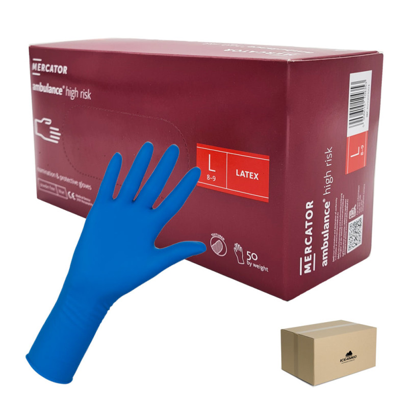 Rękawiczki lateksowe L niebieskie Mercator Ambulance High Risk 50szt karton 10op