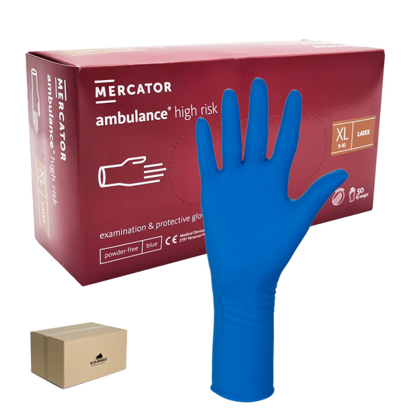 Rękawiczki lateksowe XL niebieskie Mercator Ambulance High Risk 50szt karton 10op