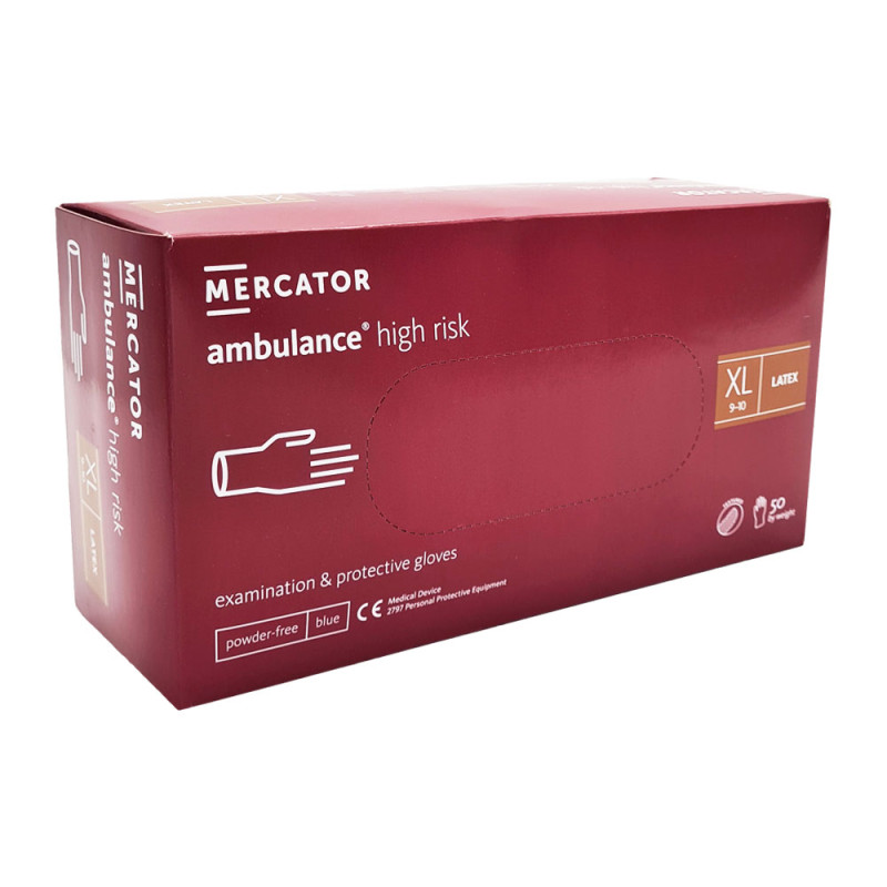 Rękawiczki lateksowe XL niebieskie Mercator Ambulance High Risk 50szt karton 10op