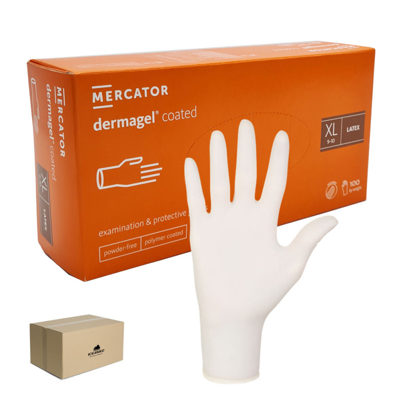 Rękawiczki lateksowe XL Mercator Dermagel Coated 100szt karton 10op