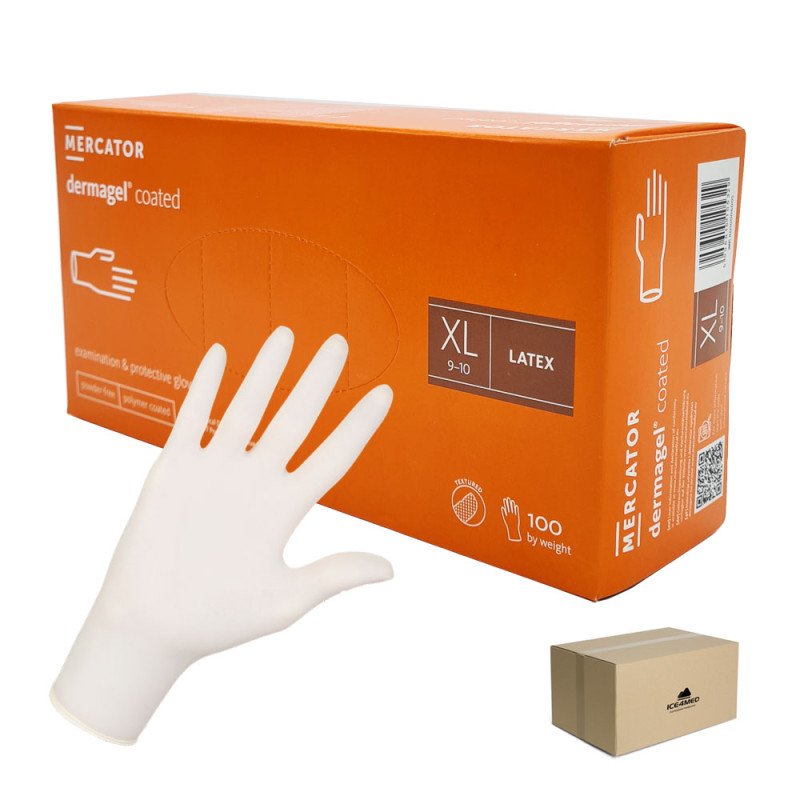 Rękawiczki lateksowe XL Mercator Dermagel Coated 100szt karton 10op