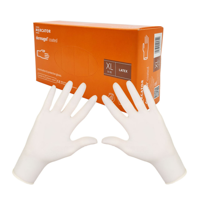 Rękawiczki lateksowe XL Mercator Dermagel Coated 100szt karton 10op