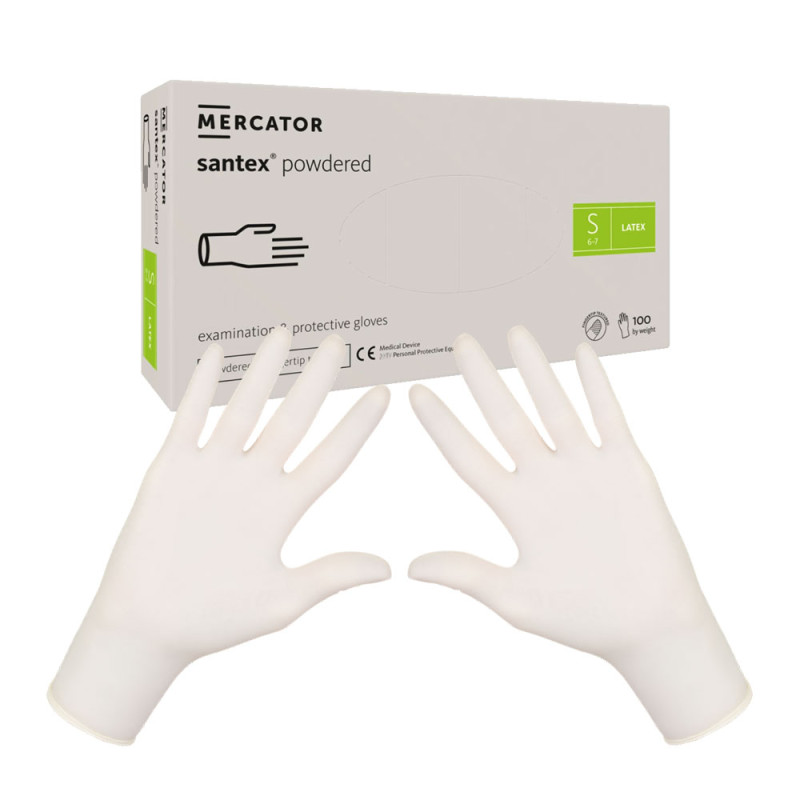 Rękawiczki lateksowe S pudrowane Santex powdered finger txt 100sztuk