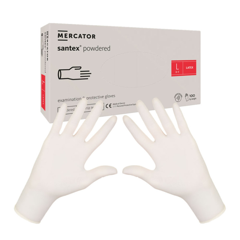 Rękawiczki lateksowe L pudrowane Santex powdered finger txt 100sztuk