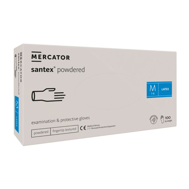 Rękawiczki lateksowe M pudrowane Santex powdered finger txt 100sztuk