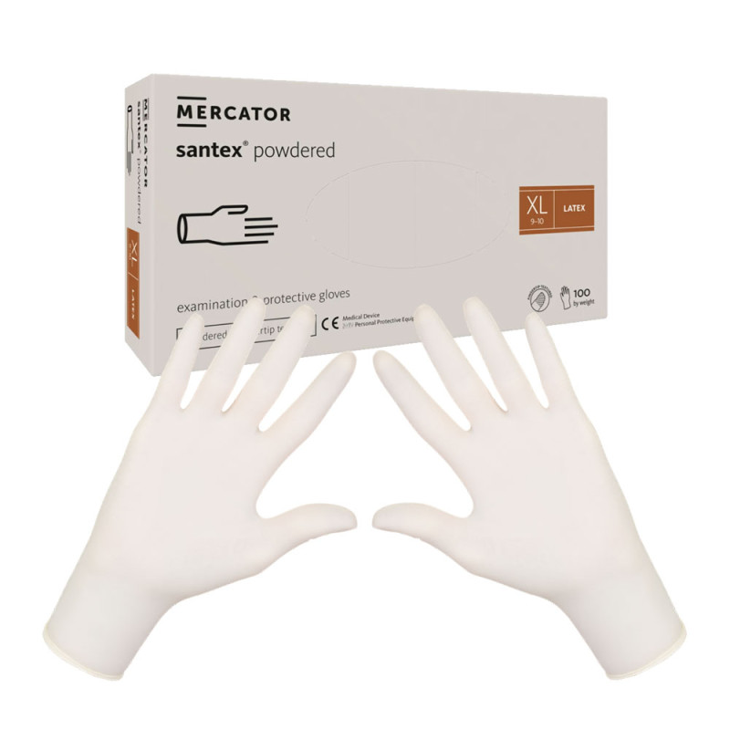 Rękawiczki lateksowe XL pudrowane Santex powdered finger txt 100sztuk
