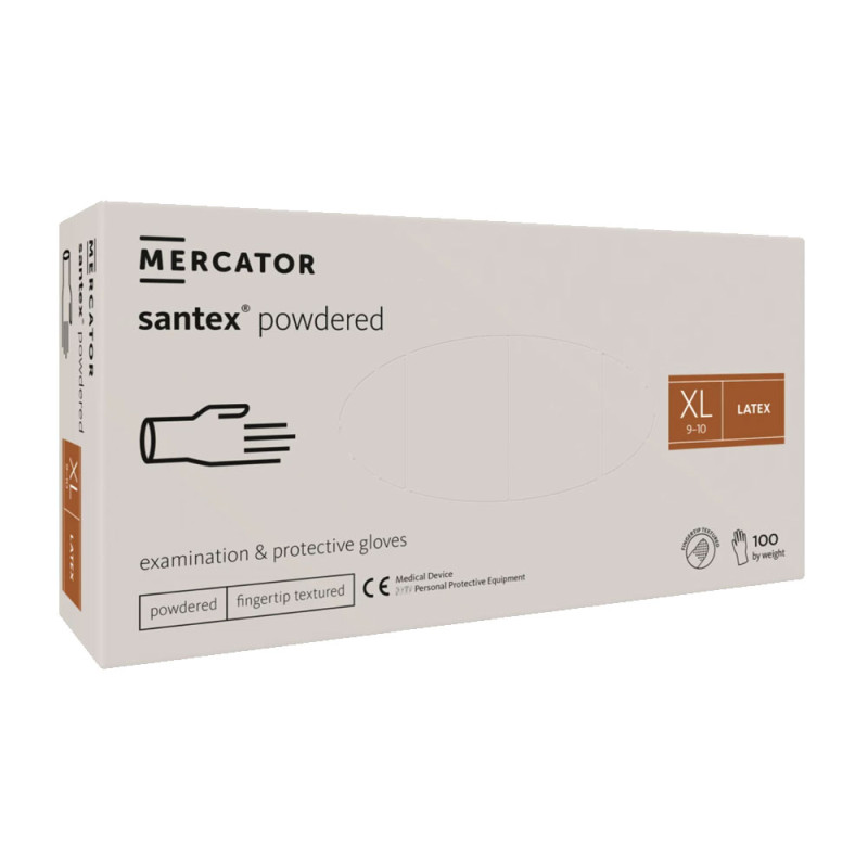 Rękawiczki lateksowe XL pudrowane Santex powdered finger txt 100sztuk