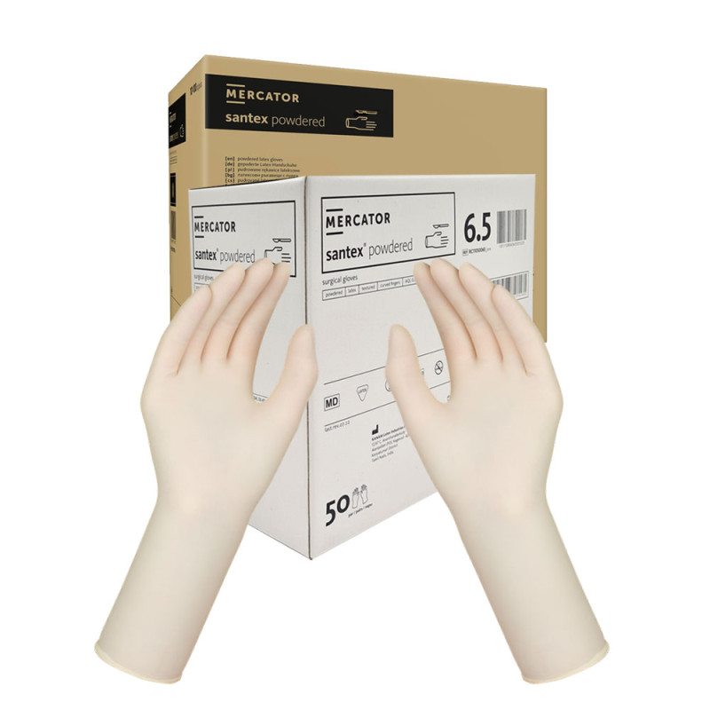 Rękawiczki chirurgiczne lateksowe sterylne 6.5 pudrowane Mercator Santex Powdered 400 par