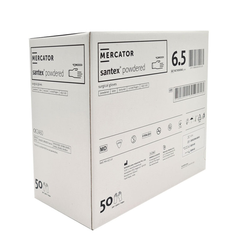Rękawiczki chirurgiczne lateksowe sterylne 6.5 pudrowane Mercator Santex Powdered 400 par