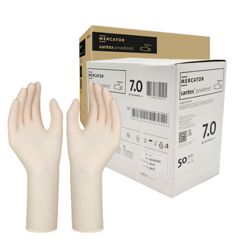 Rękawiczki chirurgiczne lateksowe sterylne 7.0 pudrowane Mercator Santex Powdered 400 par