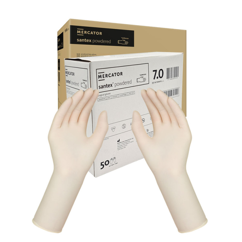 Rękawiczki chirurgiczne lateksowe sterylne 7.0 pudrowane Mercator Santex Powdered 400 par