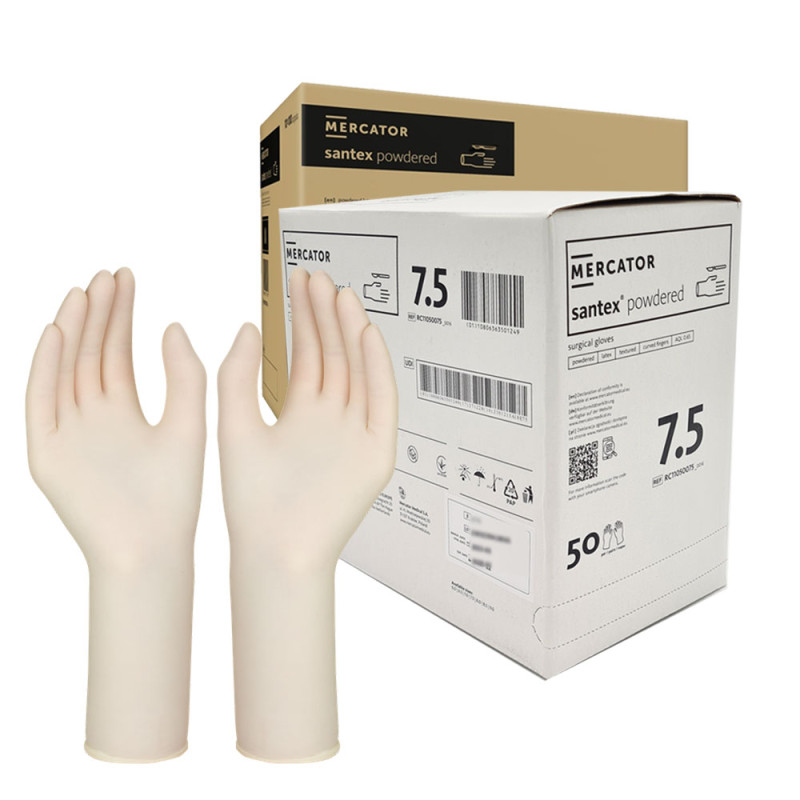 Rękawiczki chirurgiczne lateksowe sterylne 7.5 pudrowane Mercator Santex Powdered 400 par