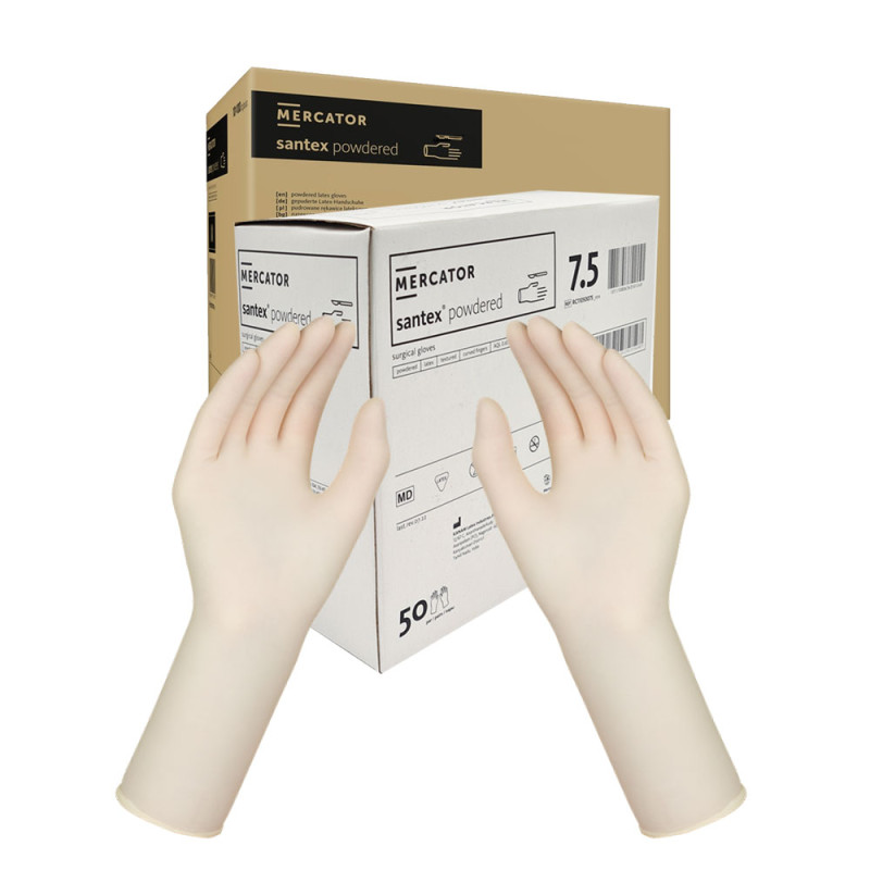Rękawiczki chirurgiczne lateksowe sterylne 7.5 pudrowane Mercator Santex Powdered 400 par