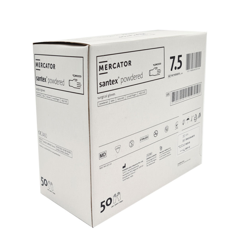 Rękawiczki chirurgiczne lateksowe sterylne 7.5 pudrowane Mercator Santex Powdered 400 par