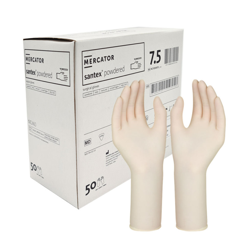 Rękawiczki chirurgiczne lateksowe sterylne 7.5 pudrowane Mercator Santex Powdered 400 par