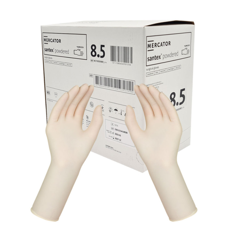 Rękawiczki chirurgiczne lateksowe sterylne 8.5 pudrowane Mercator Santex Powdered 400 par