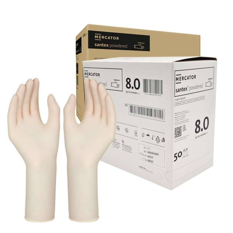 Rękawiczki chirurgiczne lateksowe sterylne 8.0 pudrowane Mercator Santex Powdered 400 par