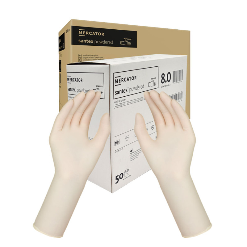 Rękawiczki chirurgiczne lateksowe sterylne 8.0 pudrowane Mercator Santex Powdered 400 par