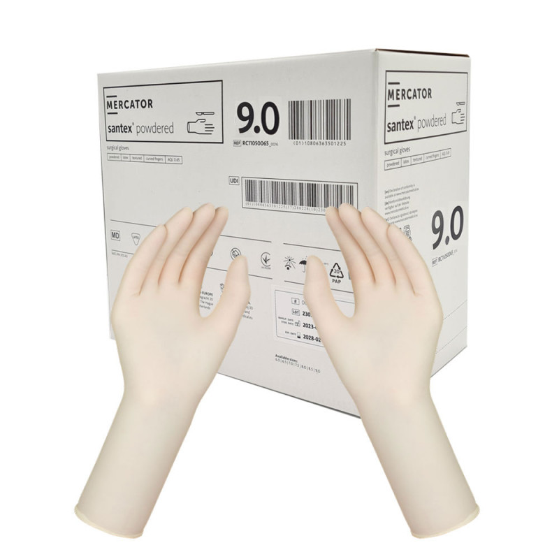 Rękawiczki chirurgiczne lateksowe sterylne 9.0 pudrowane Mercator Santex Powdered 400 par