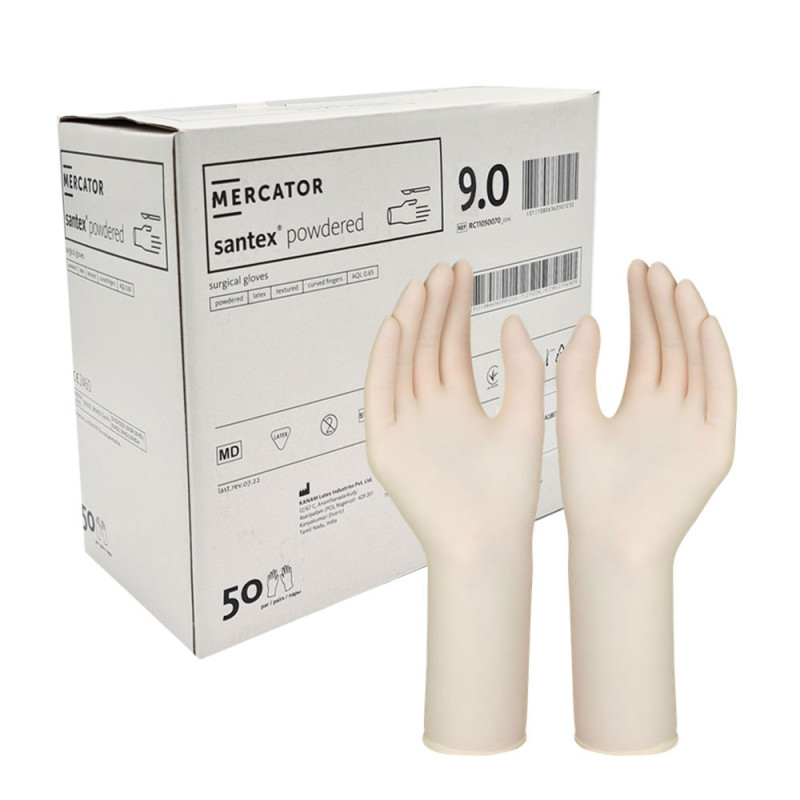 Rękawiczki chirurgiczne lateksowe sterylne 9.0 pudrowane Mercator Santex Powdered 400 par