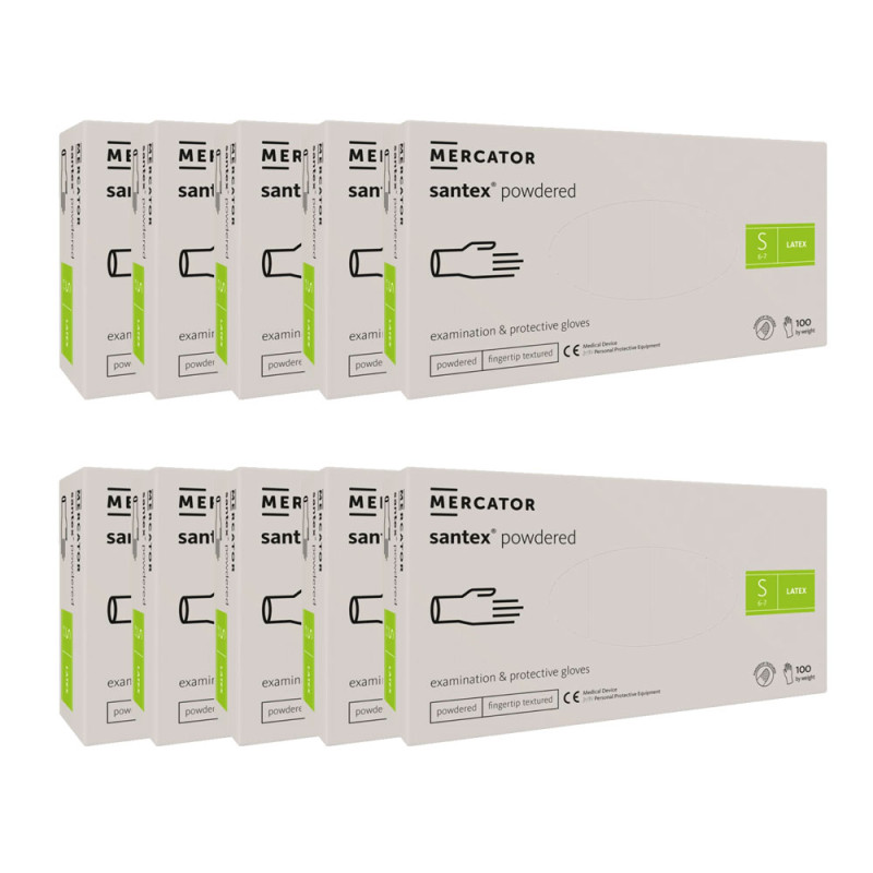 Rękawiczki lateksowe S pudrowane Santex powdered finger txt 100sztuk karton 10op