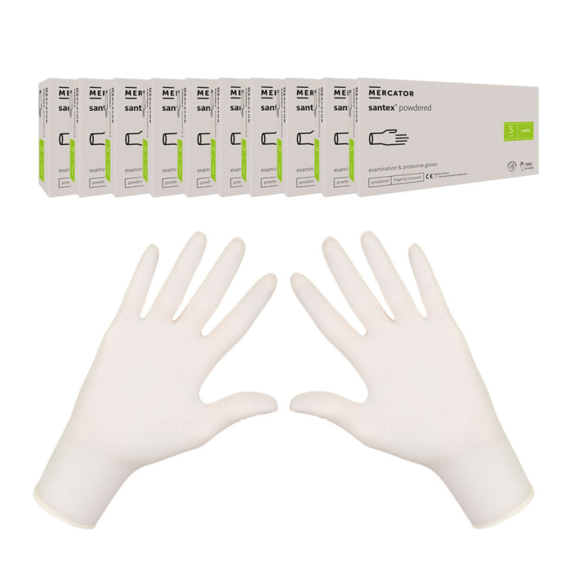 Rękawiczki lateksowe S pudrowane Santex powdered finger txt 100sztuk karton 10op