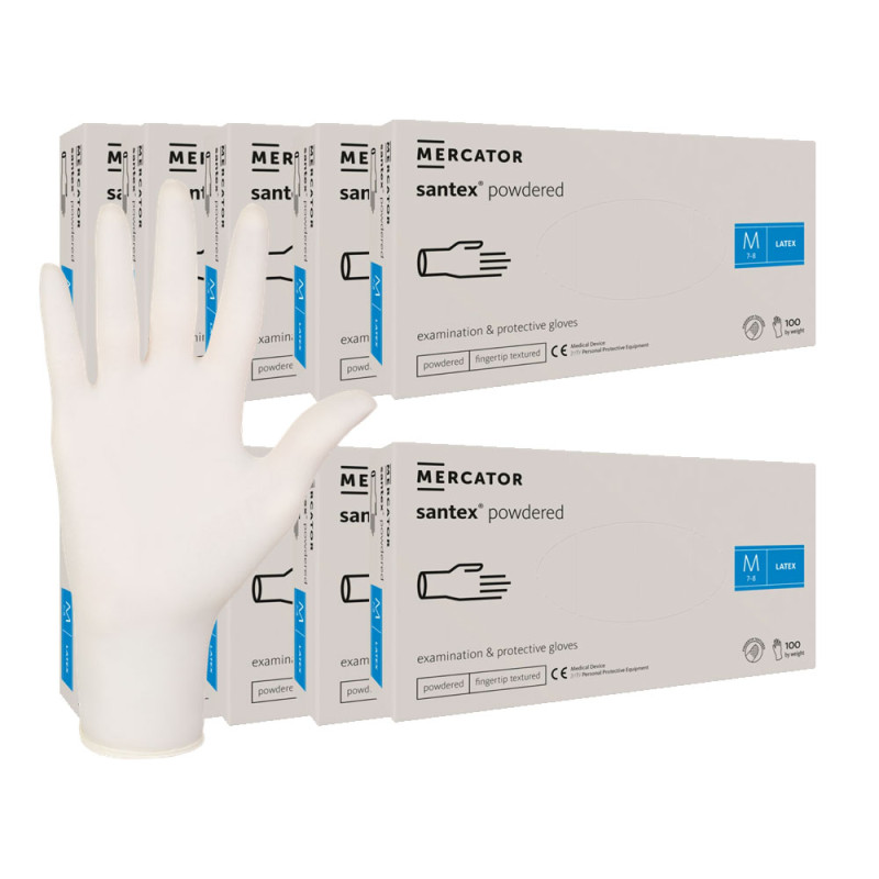 Rękawiczki lateksowe M pudrowane Santex powdered finger txt 100sztuk karton 10op