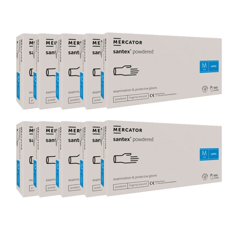 Rękawiczki lateksowe M pudrowane Santex powdered finger txt 100sztuk karton 10op